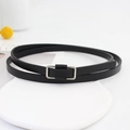 Minimalist black synthetic leather slim waist belt with a silver rectangular metal buckle - Black