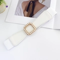 Cintura elastica bianca da donna con elegante fibbia quadrata decorata con perle e oro - Bianco / 75cm