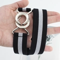 Cintura elastica a righe bianche e nere con fibbia in metallo argento ad incastro - Stile con fibbia rotonda / Bianco e Nero (EL230)