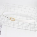 Minimalist white leather skinny belt for women with elegant golden matte rectangular buckle - White