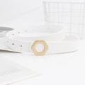 Cintura minimalista in pelle PU bianca con fibbia a fiore dorato per jeans da donna - Bianco