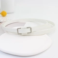 Minimalist white faux leather belt for women featuring a polished silver square buckle - White