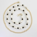 Elegante catena in vita con perle bianche, perline nere e maglie dorate per abiti - Nero