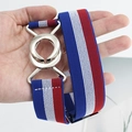 Cintura elastica a righe rosse, bianche e blu con fibbia a doppio anello in argento - Stile con fibbia rotonda / Rosso Bianco Blu (EL230)