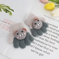 Grey and beige knitted baby gloves with a 3D cartoon bear for winter warmth - One Size / Grey Green