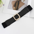 Cintura elastica nera con fibbia quadrata dorata e perle bianche incastonate da donna - Nero / 75cm