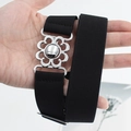 Cintura elastica nera per abiti con fibbia a fiore in metallo argento lucido - Stile con fibbia a fiore / Nero (EL231)