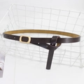 Minimalist dark brown leather skinny belt for jeans featuring a matte gold buckle - Dark Coffee