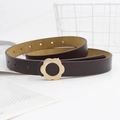 Ceinture pour femme en similicuir marron foncé avec boucle dorée en forme de fleur - Café Foncé