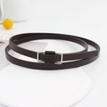 Elegant brown slim leather belt for women with a minimalist silver rectangular buckle - Dark Coffee