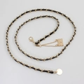 Elegante gouden metalen kettingriem verweven met zwart leer voor dames, dun model - Zwart