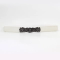 White vintage elastic belt with black embossed rose buckle for women dresses - White