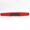 Vintage red elastic waist belt for women with grey metallic rose flower buckle - Red