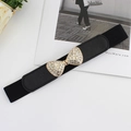 Schwarzer Damen-Stretchgürtel mit goldener Schleifenschnalle und Kristallen - Strass Schleife Stil (EL255 Schwarz)