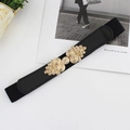Elastischer schwarzer Gürtel für Damen mit einer goldenen Retro-Blumenschnalle - Vintage Spiralmuster Stil (EL256 Schwarz)