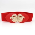 Cintura elastica rossa da donna con elegante chiusura a piuma in metallo dorato - Rosso