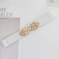 Weißer elastischer Taillengürtel mit goldener Spiralschnalle und Kunstleder-Details - Vintage Spiralmuster Stil (EL256 Weiß)