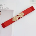 Eleganter roter elastischer Damengürtel mit goldener Vintage-Schnalle im Retro-Stil - Vintage Spiralmuster Stil (EL256 Rot)