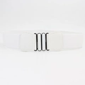 Elegant white elastic wide waist belt with a black and white square buckle design - White