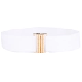 White elastic corset belt for women featuring a polished gold metal buckle closure - White / 75cm
