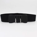 Women's 5cm wide black elastic waist belt with silver-tone interlocking metal buckle - Black