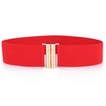 Women's red elastic waist belt with gold bamboo-style buckle and honeycomb texture - Red / 75cm