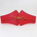 Cintura elastica larga rossa con fibbia dorata a incastro per abiti eleganti - Rosso