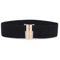 Elastic black waist belt with polished gold bamboo-style metal buckle for women - Black / 75cm