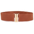Brown elastic wide cinch belt with textured mesh and golden bamboo-style buckle - Camel / 75cm
