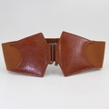 Ceinture large élastique pour femme en similicuir marron foncé avec boucle métal - 75cm / Chameau