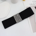 Wide black elastic belt for dresses featuring vintage gray leaf-patterned metal buckle - Black Gunmetal Buckle / 75