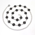Elegant silver metal waist chain featuring black enamel four-leaf clover motifs and lobster clasp - Black