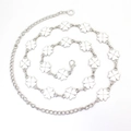 Silver chain waist belt with multiple white clover charms and adjustable lobster clasp - White