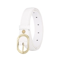 Minimalist white leather belt for women with elegant oval matte gold alloy buckle - White
