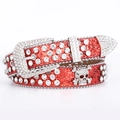 Sparkly red rhinestone belt with skull buckle and silver metal accents for women - 105cm / Red