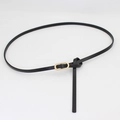 Cintura sottile in pelle nera da donna con fibbia metallica ovale dorata classica - Nero