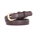 Ceinture fine pour femme en cuir marron foncé avec boucle en U dorée élégante - Café