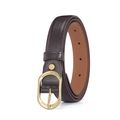 Dark brown leather belt for women featuring a vintage brass oval buckle and fine stitching - Coffee