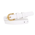 Elegant white skinny leather belt with vintage gold horseshoe buckle for women jeans - White