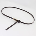 Minimalist dark brown thin waist belt with a golden oval metal buckle for women - Dark Coffee