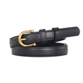 Women's slim black leather belt with golden U-shaped buckle and fine textured finish - Black