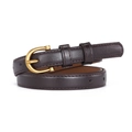 Women's vintage thin belt in dark chocolate brown with antique bronze D-ring buckle - Coffee
