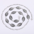 Cintura a catena in metallo argento vintage con placche ovali goffrate e gancio regolabile - Stile a Texture Ovale (WP367-1)