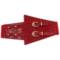 Cintura larga rossa testura coccodrillo con fibbie dorate e fascia elastica - Stile a Doppia Fibbia Motivo Coccodrillo / Rosso