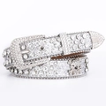 Silver rhinestone western belt with punk skull buckle and sparkling crystals for women - 105cm / Silver