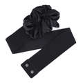 Women's black elastic waist belt featuring two large handmade chiffon flower decorations - Black