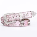 Sparkly hot pink rhinestone belt for women with glitter finish and skull charm - 105cm / Pink