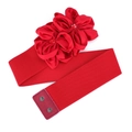 Women's red elastic waist belt with elegant dual floral accents and beaded detail - Red