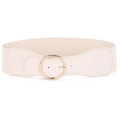 Elastic wide waist belt in beige with round gold buckle for dresses and blazers - 65 / Beige