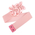 Elastic waist belt for women with light pink satin flowers and pearl beaded centers - Pink